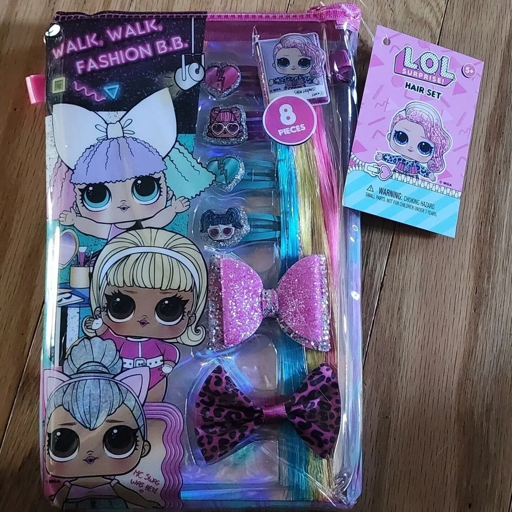 LOL Surprise Hair Set‎ 8 Piece Accessories Bows Clips Hair Extensions